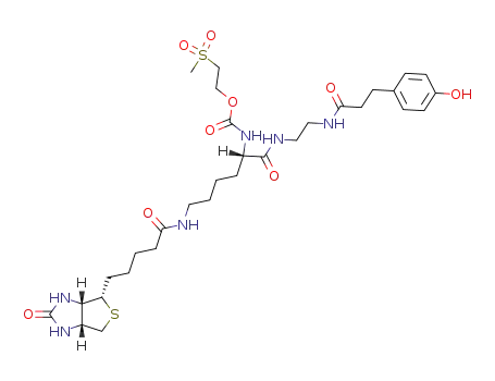 {(S)-1-{2-[3-(4-Hydroxy-phenyl)-propionylamino]-ethylcarbamoyl}-5-[5-((3aR,6S,6aS)-2-oxo-hexahydro-thieno[3,4-d]imidazol-6-yl)-pentanoylamino]-pentyl}-carbamic acid 2-methanesulfonyl-ethyl ester