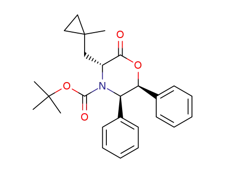 Molecular Structure of 681128-22-3 (4-Morpholinecarboxylic acid,
3-[(1-methylcyclopropyl)methyl]-2-oxo-5,6-diphenyl-, 1,1-dimethylethyl
ester, (3R,5R,6S)-)