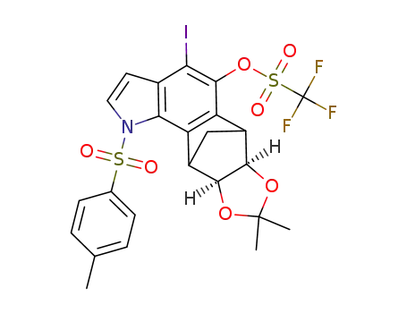trifluoromethanesulfonic acid 6,10-methano-4-iodo-8,8-dimethyl-1-(toluene-4-sulfonyl)-6,6a,9a,10-tetrahydro-1H-7,9-dioxa-1-azadicyclopenta[a,g]naphthalen-5-yl ester