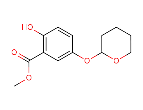 Molecular Structure of 94420-55-0 (Benzoic acid, 2-hydroxy-5-[(tetrahydro-2H-pyran-2-yl)oxy]-, methyl ester)