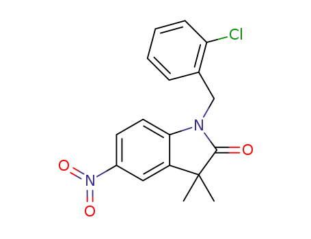Molecular Structure of 925220-74-2 (2H-Indol-2-one,
1-[(2-chlorophenyl)methyl]-1,3-dihydro-3,3-dimethyl-5-nitro-)
