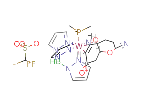 [TpW(NO)(PMe3)(5,6-η2-7-methoxy-3,4,4a,8,8a-tetrahydro-2H-chromen-7-onium-2-carbonitrile)](OTf)