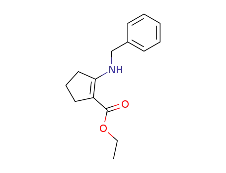 Molecular Structure of 10412-92-7 (1-Cyclopentene-1-carboxylic acid, 2-[(phenylmethyl)amino]-, ethyl ester)