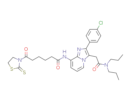N-(2-(4-chlorophenyl)-3-(2-(dipropylamino)-2-oxoethyl)imidazo[1,2-a]pyridin-8-yl)-6-oxo-6-(2-thioxothiazolidin-3-yl)hexanamide