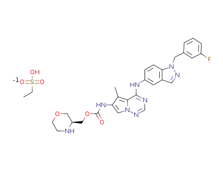 (S)-morpholin-3-ylmethyl-4-(1-(3-fluorobenzyl)-1H-indazol-5-ylamino)-5-methylpyrolo[1,2-f][1,2,4]triazin-6-ylcarbamate esylate
