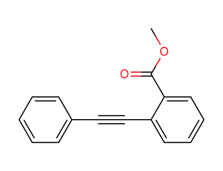 Molecular Structure of 33578-05-1 (Benzoic acid, 2-(phenylethynyl)-, methyl ester)