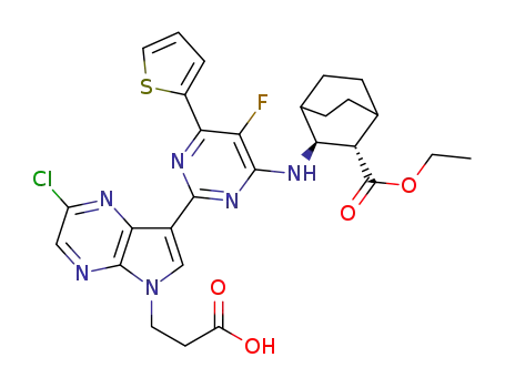 3-(2-chloro-7-(4-(((2S,3S)-3-(ethoxycarbonyl)bicyclo[2.2.2]octan-2-yl)amino)-5-fluoro-6-(thiophen-2-yl)pyrimidin-2-yl)-5H-pyrrolo[2,3-b]pyrazin-5-yl)propionic acid