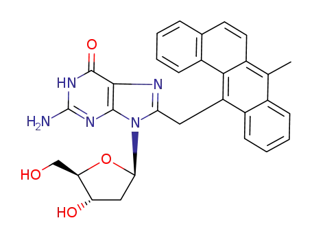 Molecular Structure of 138898-82-5 (Guanosine, 2'-deoxy-8-[(7-methylbenz[a]anthracen-12-yl)methyl]-)