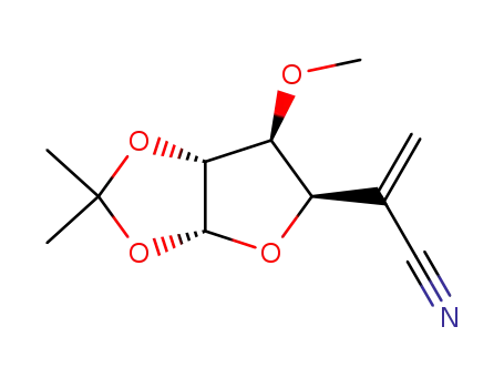 Molecular Structure of 83905-33-3 (2-(6-methoxy-2,2-dimethyltetrahydrofuro[2,3-d][1,3]dioxol-5-yl)prop-2-enenitrile (non-preferred name))
