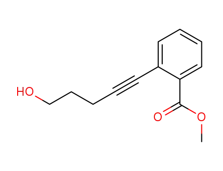 Molecular Structure of 152771-70-5 (Benzoic acid, 2-(5-hydroxy-1-pentynyl)-, methyl ester)
