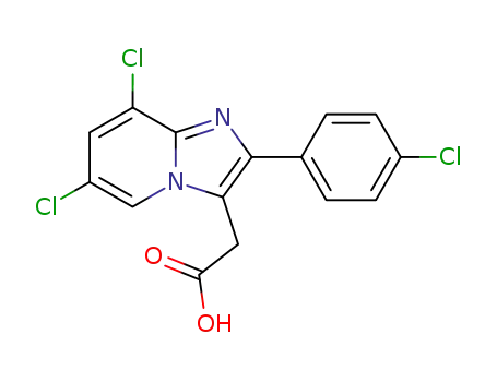 Molecular Structure of 362512-44-5 (Imidazo[1,2-a]pyridine-3-acetic acid, 6,8-dichloro-2-(4-chlorophenyl)-)