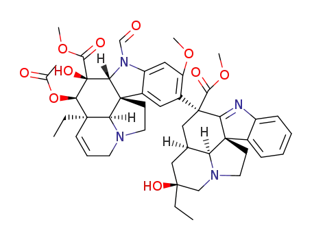 Molecular Structure of 101156-38-1 (Aspidospermidine-3-carboxylicacid, 4-(acetyloxy)-6,7-didehydro-15-[(3b,5a,7b,12R,19a)-1,2-didehydro-7-ethyl-7-hydroxy-3-(methoxycarbonyl)-20,21-dinoraspidospermidin-3-yl]-1-formyl-3-hydroxy-16-methoxy-,methyl ester, (2b,3b,4b,5a,12R,19a)-(9CI))