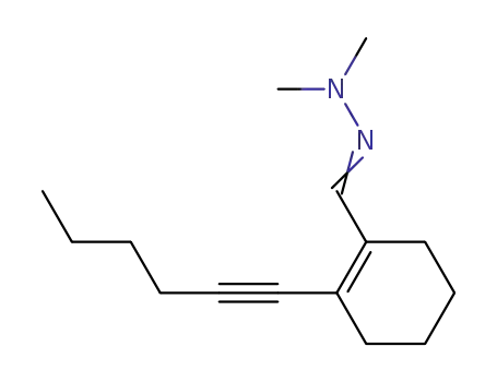 Molecular Structure of 566190-88-3 (1-Cyclohexene-1-carboxaldehyde, 2-(1-hexynyl)-, dimethylhydrazone)