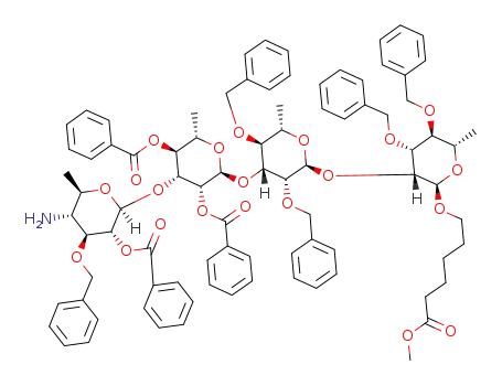 5-methoxycarbonylpentyl 4-amino-2-O-benzoyl-3-O-benzyl-4,6-dideoxy-β-D-glucopyranosyl-(1->2)-(2,4-di-O-benzoyl-α-L-rhamnopyranosyl)-(1->3)-(2,4-di-O-benzyl-α-L-rhamnopyranosyl)-(1->2)-3,4-di-O-benzyl-α-L-rhamnopyranoside