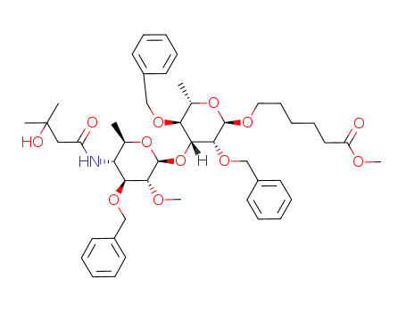 5-methoxycarbonylpentyl 3-O-benzyl-4,6-dideoxy-4-(3-hydroxy-3-methylbutyramido)-2-O-methyl-β-D-glucopyranosyl-(1->3)-2,4-di-O-benzyl-α-L-rhamnopyranoside