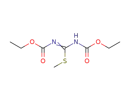 Molecular Structure of 34840-26-1 (Carbamic acid, [[(ethoxycarbonyl)amino](methylthio)methylene]-, ethyl
ester)