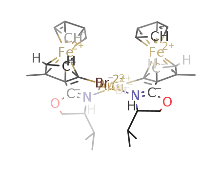 dibromobis[μ-[(η5-(S,Rp)-2-(4′-isopropyl-4′,5′-dihydro-2′-oxazolyl-κN)-3-methyl-cyclopentadienyl-κC)(η5-cyclopentadienyl)ferrocene]]digold(II)