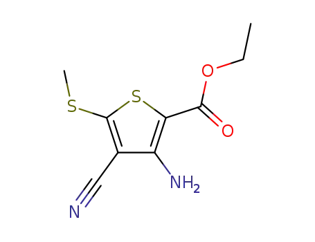 Molecular Structure of 116170-90-2 (ETHYL 3-AMINO-4-CYANO-5-(METHYLTHIO)THIOPHENE-2-CARBOXYLATE)