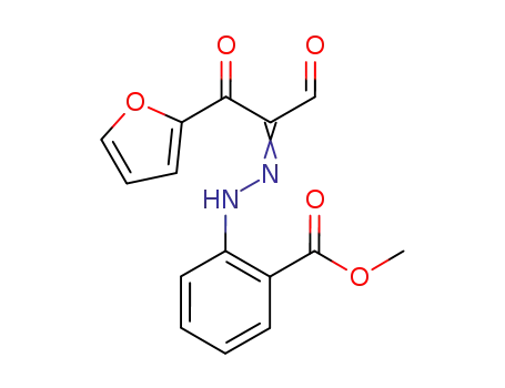 Molecular Structure of 289499-65-6 (Benzoic acid, 2-[[1-formyl-2-(2-furanyl)-2-oxoethylidene]hydrazino]-,
methyl ester)