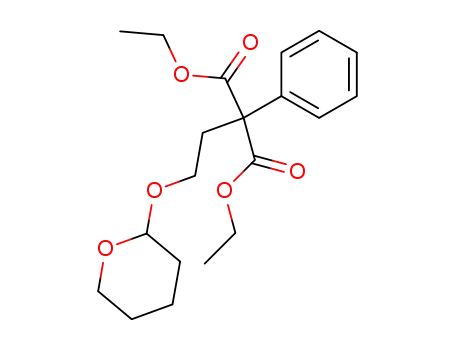 Molecular Structure of 106996-59-2 (Propanedioic acid, phenyl[2-[(tetrahydro-2H-pyran-2-yl)oxy]ethyl]-,
diethyl ester)