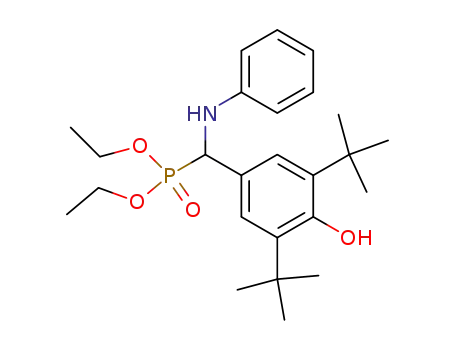 Molecular Structure of 109874-64-8 (Phosphonic acid,
[[3,5-bis(1,1-dimethylethyl)-4-hydroxyphenyl](phenylamino)methyl]-,
diethyl ester)