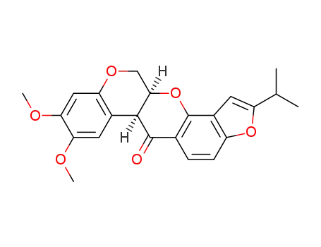 Molecular Structure of 549-22-4 ((6aS,12aS)-8,9-dimethoxy-2-(1-methylethyl)-12,12a-dihydrochromeno[3,4-b]furo[2,3-h]chromen-6(6aH)-one)