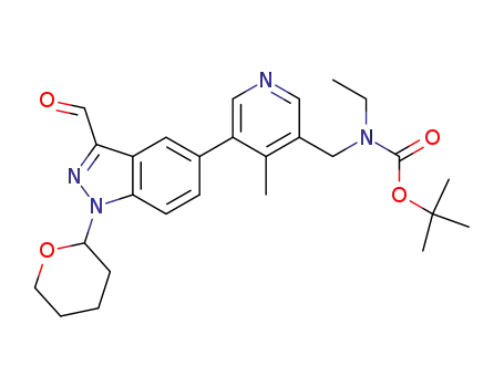 Molecular Structure of 837364-61-1 (Carbamic acid,
ethyl[[5-[3-formyl-1-(tetrahydro-2H-pyran-2-yl)-1H-indazol-5-yl]-4-methyl-
3-pyridinyl]methyl]-, 1,1-dimethylethyl ester)