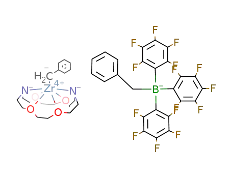(C6H5CH2)Zr(C12H24O4N2)(1+)*(C6H5CH2)B(C6F5)3(1-)=[(C6H5CH2)Zr(C12H24O4N2)][(C6H5CH2)B(C6F5)3]