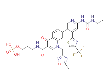 3-{[(7-{6-[(ethylcarbamoyl)amino]-4-[4-(trifluoromethyl)-1,3-thiazol-2-yl]pyridin-3-yl}-1-[(5-methyl-1,2,4-oxadiazol-3-yl)methyl]-4-oxo-1,4-dihydroquinolin-3-yl)carbonyl]amino}propyl dihydrogen phosphate
