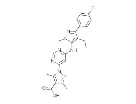 1-(6-{[4-ethyl-3-(4-fluorophenyl)-1-methyl-1H-pyrazol-5-yl]amino}pyrimidin-4-yl)-3,5-dimethyl-1H-pyrazole-4-carboxylic acid
