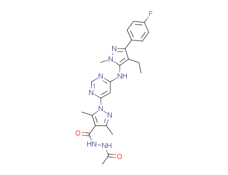 N'-acetyl-1-(6-{[4-ethyl-3-(4-fluorophenyl)-1-methyl-1H-pyrazol-5-yl]amino}pyrimidin-4-yl)-3,5-dimethyl-1H-pyrazole-4-carbohydrazide
