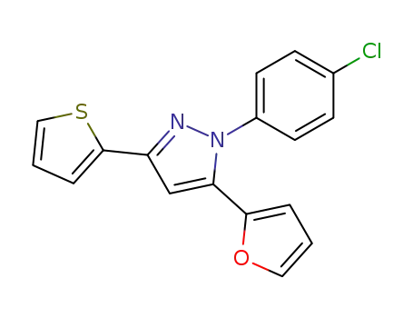 Molecular Structure of 86201-92-5 (1H-Pyrazole, 1-(4-chlorophenyl)-5-(2-furanyl)-3-(2-thienyl)-)