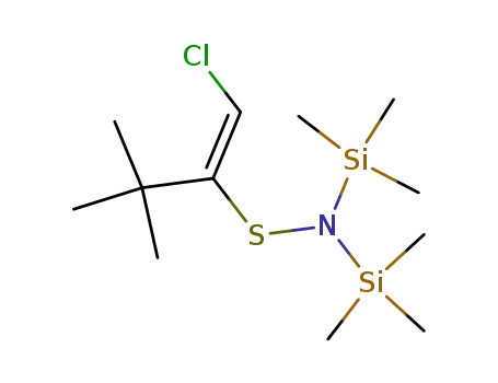 Molecular Structure of 144216-67-1 (1-Butene-2-sulfenamide, 1-chloro-3,3-dimethyl-N,N-bis(trimethylsilyl)-,
(E)-)