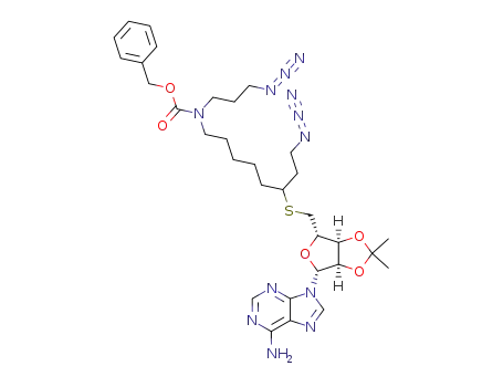 {6-[(3aS,4S,6R,6aR)-6-(6-Amino-purin-9-yl)-2,2-dimethyl-tetrahydro-furo[3,4-d][1,3]dioxol-4-ylmethylsulfanyl]-8-azido-octyl}-(3-azido-propyl)-carbamic acid benzyl ester
