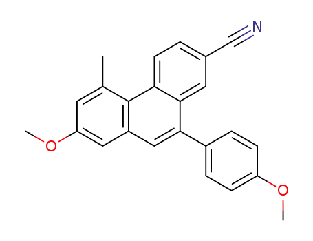 Molecular Structure of 452307-58-3 (2-Phenanthrenecarbonitrile, 7-methoxy-10-(4-methoxyphenyl)-5-methyl-)