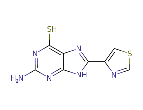 Molecular Structure of 65911-28-6 (6H-Purine-6-thione, 2-amino-1,7-dihydro-8-(4-thiazolyl)-)