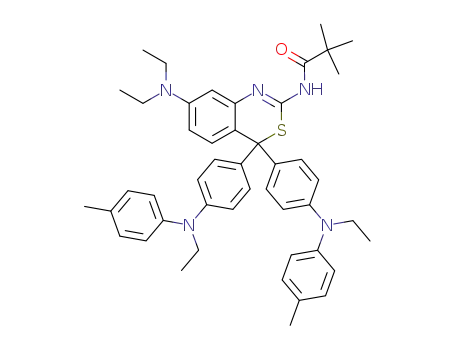 Molecular Structure of 64071-97-2 (Propanamide,
N-[7-(diethylamino)-4,4-bis[4-[ethyl(4-methylphenyl)amino]phenyl]-4H-3,
1-benzothiazin-2-yl]-2,2-dimethyl-)