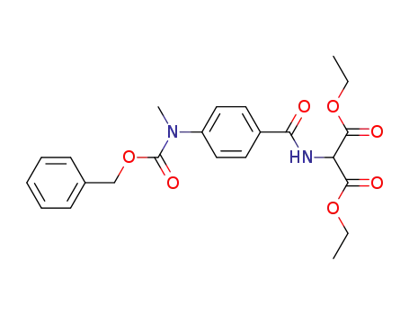 Molecular Structure of 112495-27-9 (Propanedioic acid,
[[4-[methyl[(phenylmethoxy)carbonyl]amino]benzoyl]amino]-, diethyl
ester)