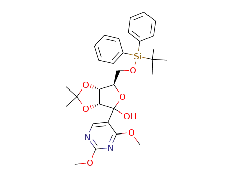 6-(tert-butyl-diphenyl-silanyloxymethyl)-4-(2,4-dimethoxy-pyrimidin-5-yl)-2,2-dimethyl-tetrahydro-furo[3,4-d][1,3]dioxol-4-ol