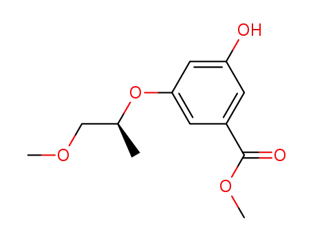 Molecular Structure of 863504-77-2 (Benzoic acid, 3-hydroxy-5-[(1S)-2-methoxy-1-methylethoxy]-, methyl
ester)