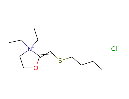 Oxazolidinium, 2-[(butylthio)methylene]-3,3-diethyl-, chloride