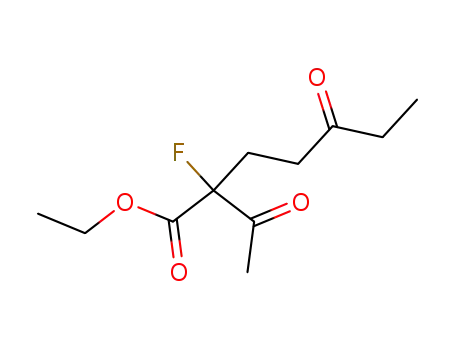 Molecular Structure of 88100-63-4 (Heptanoic acid, 2-acetyl-2-fluoro-5-oxo-, ethyl ester)
