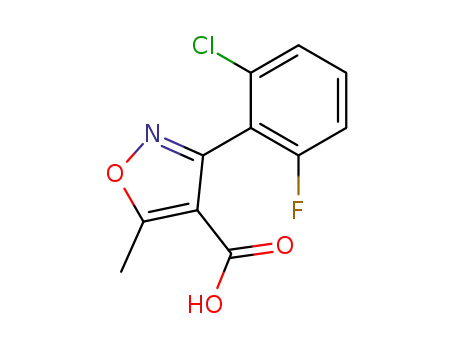 Molecular Structure of 3919-74-2 (3-(2-Chloro-6-fluorophenyl)-5-methylisoxazole-4-carboxylic acid)