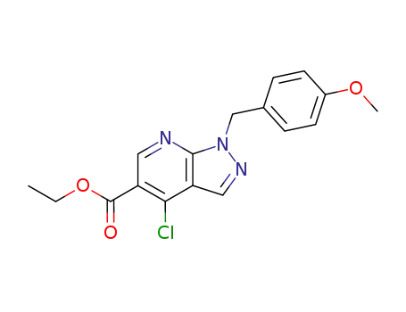 Molecular Structure of 227617-16-5 (1H-Pyrazolo[3,4-b]pyridine-5-carboxylic acid,
4-chloro-1-[(4-methoxyphenyl)methyl]-, ethyl ester)
