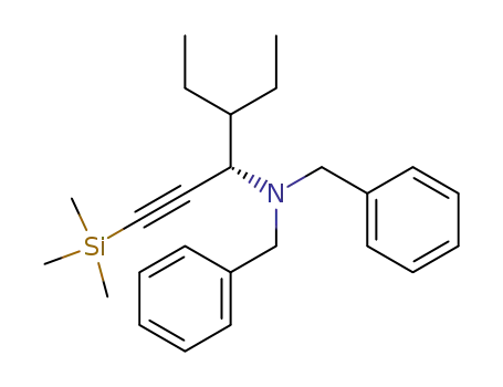 Molecular Structure of 654678-64-5 (Benzenemethanamine,
N-[(1S)-2-ethyl-1-[(trimethylsilyl)ethynyl]butyl]-N-(phenylmethyl)-)