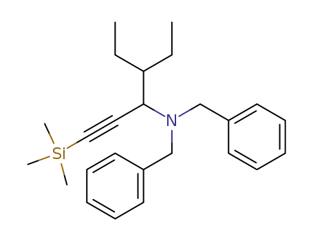 Molecular Structure of 780782-31-2 (Benzenemethanamine,
N-[2-ethyl-1-[(trimethylsilyl)ethynyl]butyl]-N-(phenylmethyl)-)