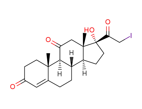 Molecular Structure of 5758-63-4 (17-hydroxy-21-iodopregn-4-ene-3,11,20-trione)