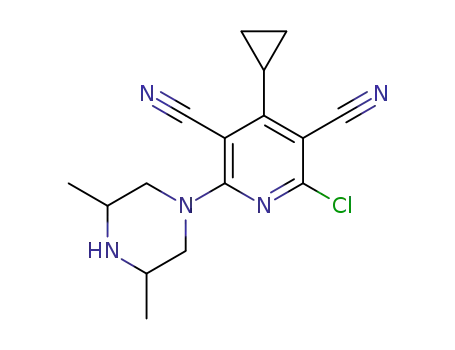 2-chloro-4-cyclopropyl-6-(3,5-dimethylpiperazin-1-yl)pyridine-3,5-dicarbonitrile