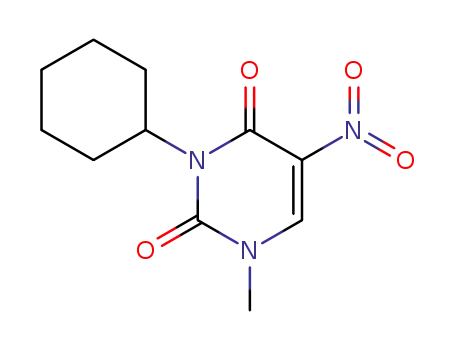 Molecular Structure of 78999-60-7 (2,4(1H,3H)-Pyrimidinedione, 3-cyclohexyl-1-methyl-5-nitro-)