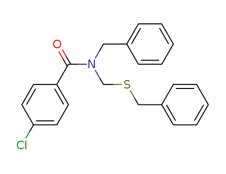 Molecular Structure of 77863-85-5 (Benzamide, 4-chloro-N-(phenylmethyl)-N-[[(phenylmethyl)thio]methyl]-)